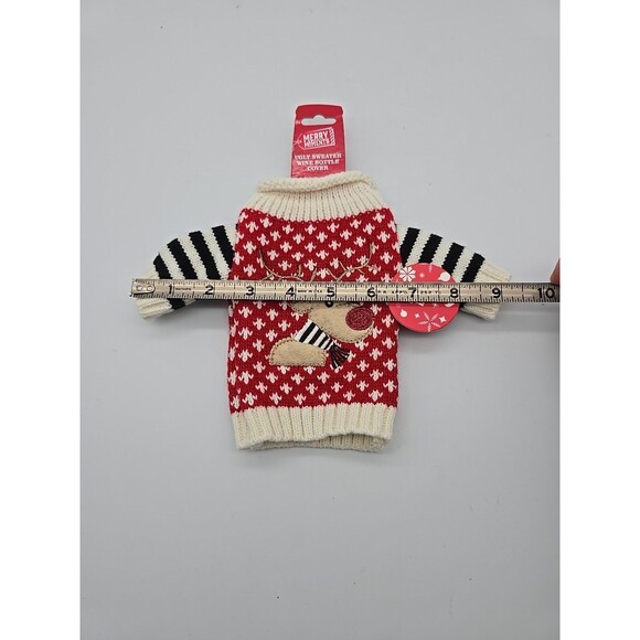 Merry Moments Ugly Sweater Wine Bottle Cover Rudolph the Red Nose Reindeer - Picture 6 of 6